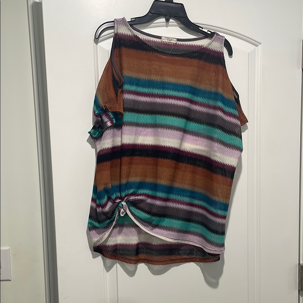 Brown and Green Asymmetrical Tank Top with Cut Out